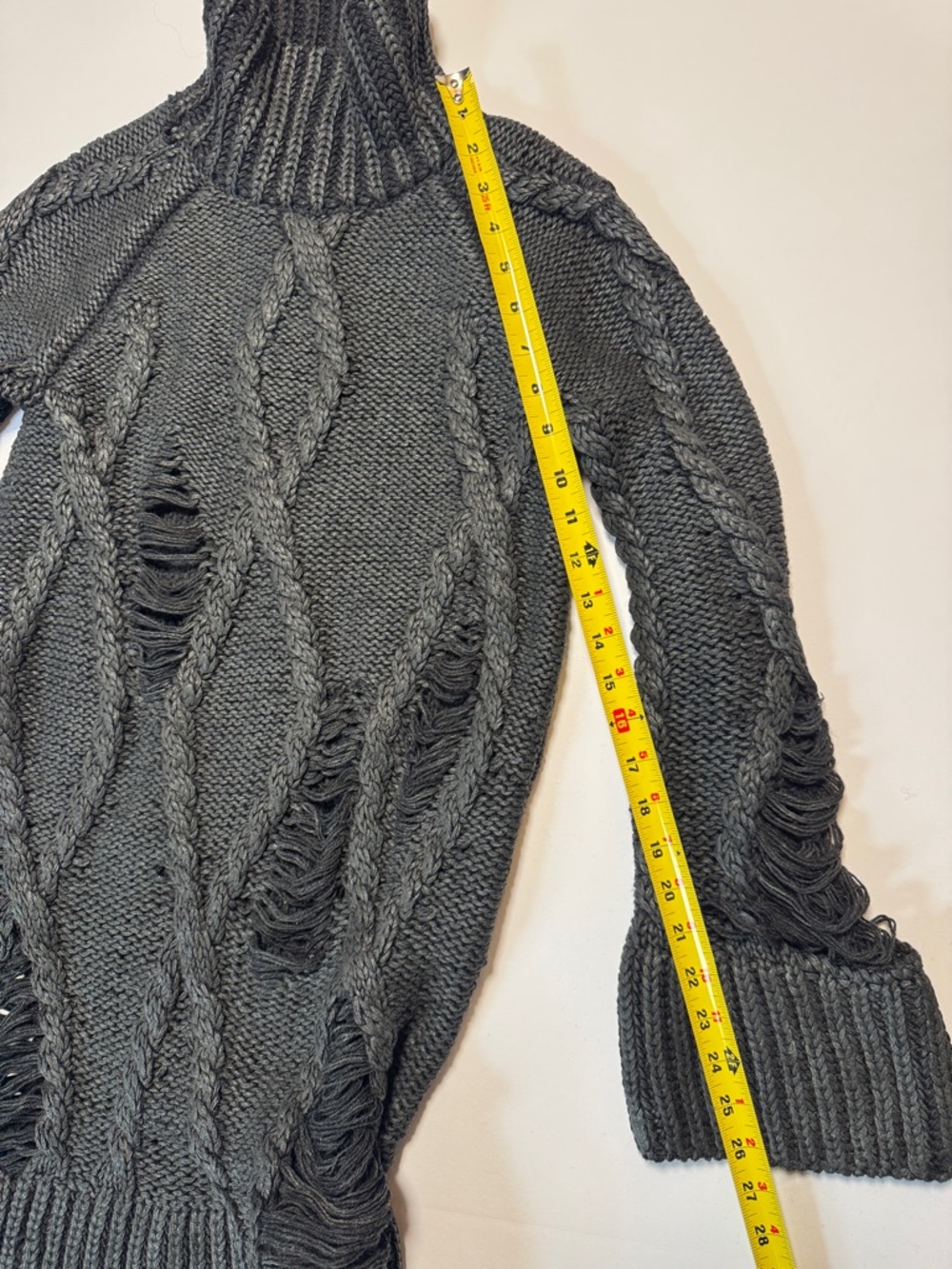 ALEXANDER McQUEEN 09 Dark Gray Cable-Knit Turtleneck Sweater Dress Distressed SM - Picture 11 of 16
